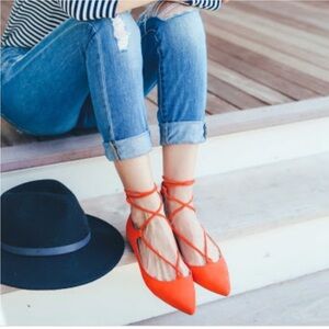 Aquazzura Christy Suede Lace Up Pointed‎ Toe Flats 8 1/2 Red